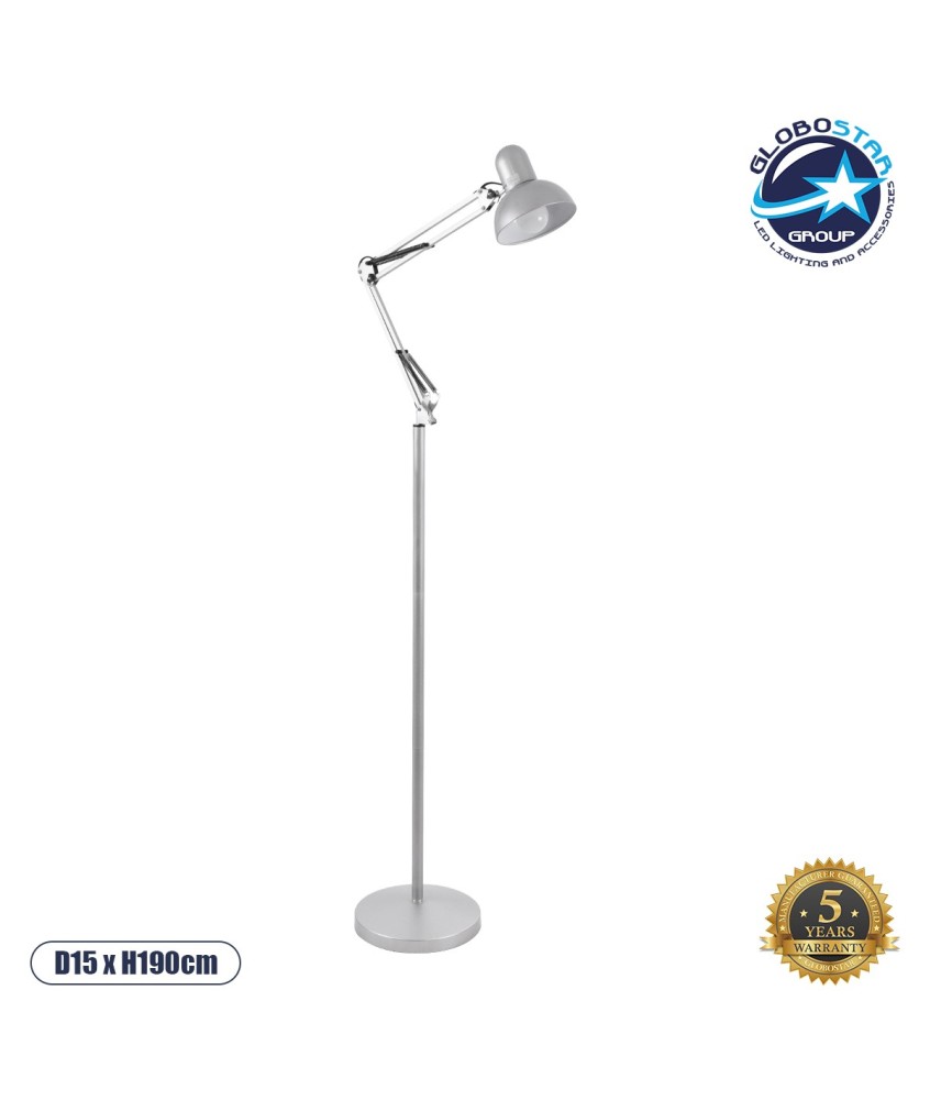 GLOBOSTAR® AUDREY 01469 Vintage Επιδαπέδιο Φωτιστικό με Ντουί 1 x E27 AC 220-240V IP20 - Ασημί - Μ15 x Π15 x Υ190cm